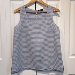 Lord&Taylor Blue/White‎ Striped Sleeveless Linen Top Size L